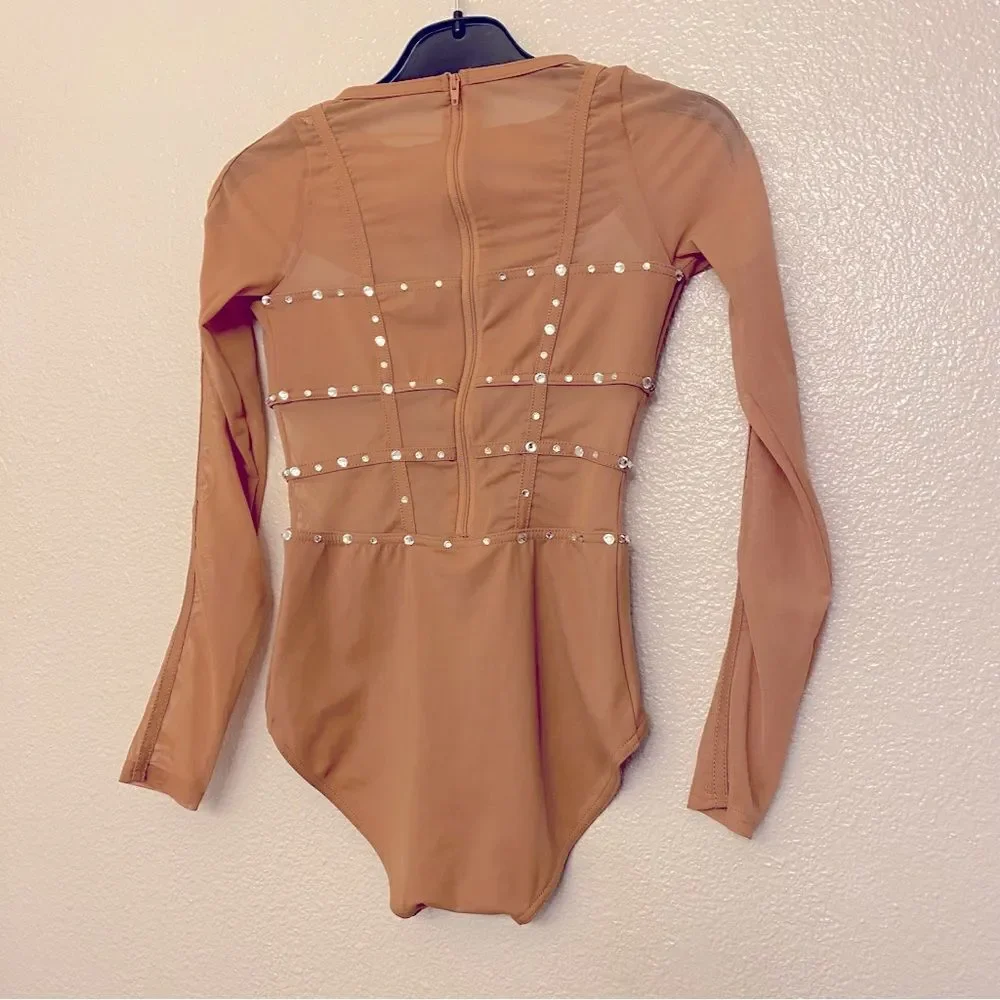 WEISSMAN solo custom illusion nude Dance Costume tan caged leotard MT10574 MC